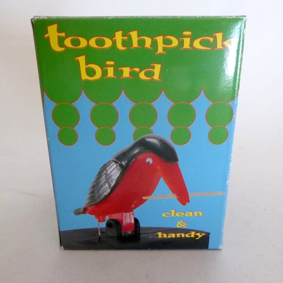 NEW VINTAGE BLACK BIRD WOODPECKER TOOTHPICK HOLDER DISPENSER - Picture 6 of 10